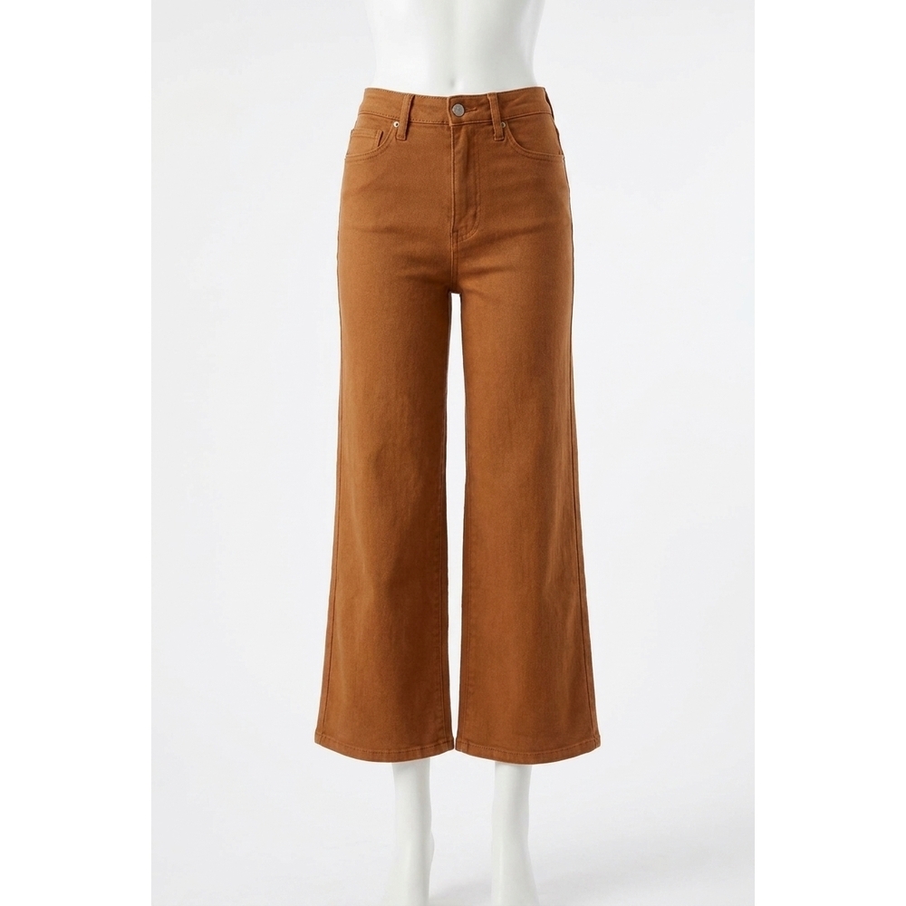 NEW JUDY BLUE high rise control top wide leg crop jeans in camel
